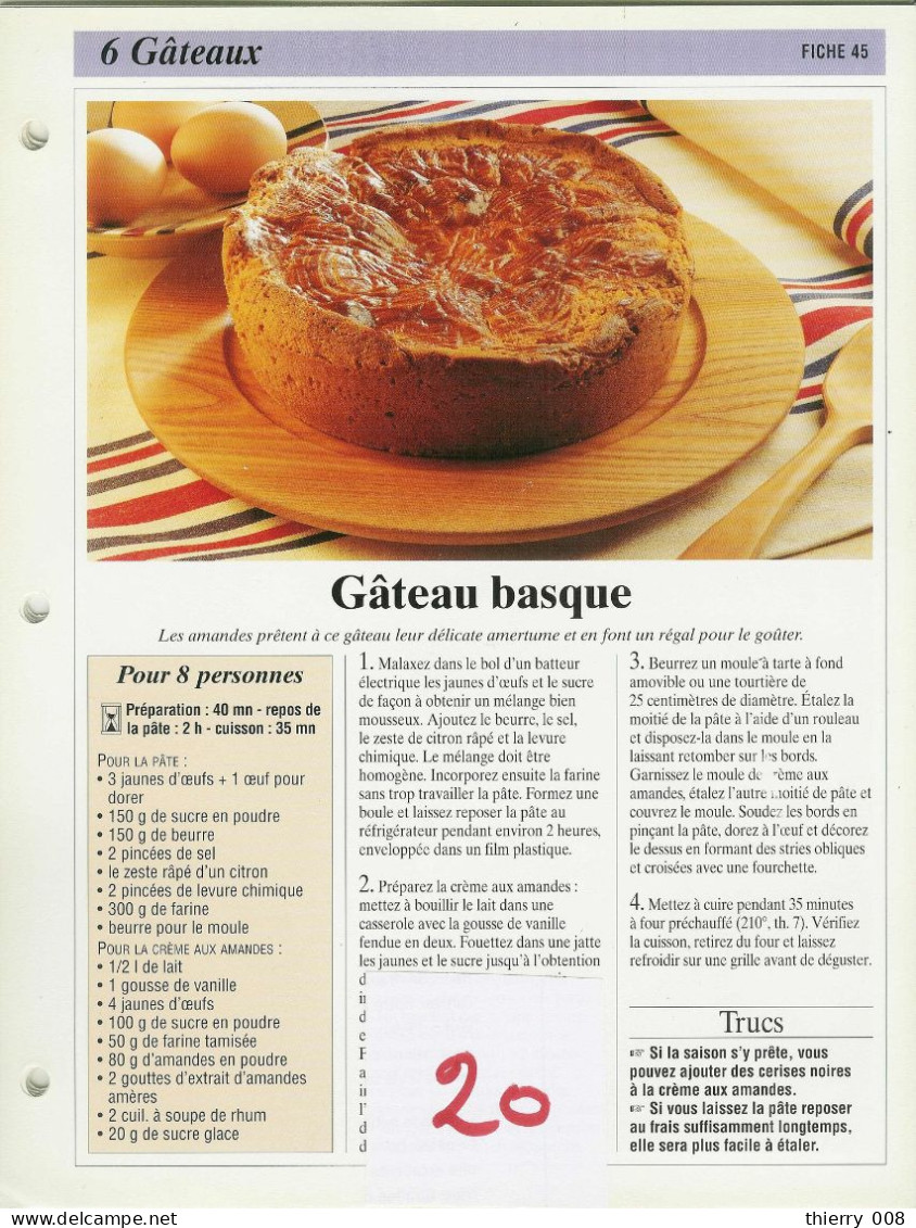 Lot 20  Gâteaux  Gateau  Fiche  Cuisine  Recette - Ricette Culinarie