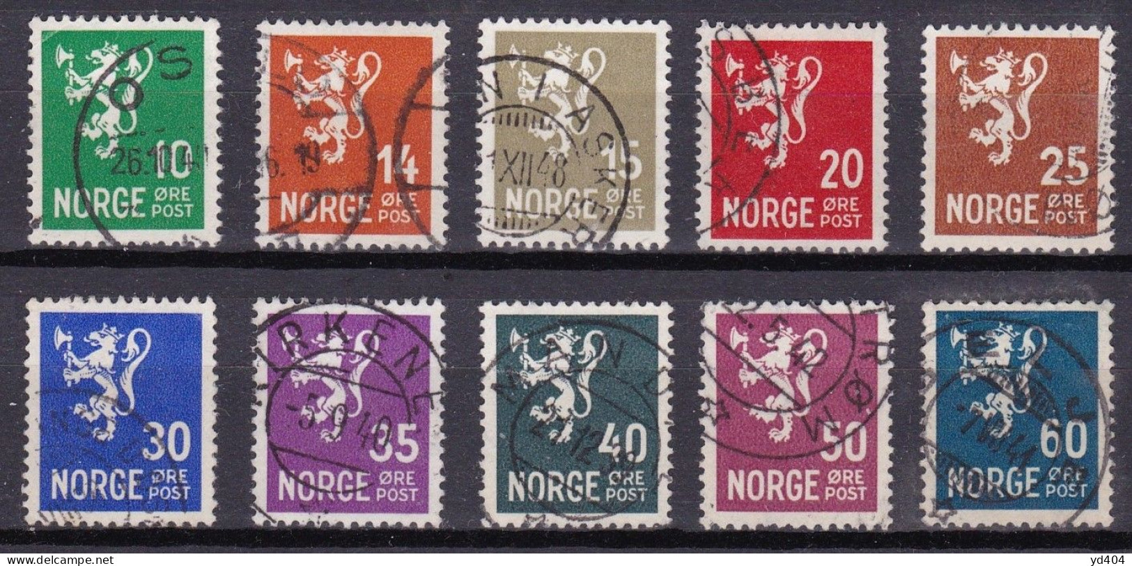 NO026C – NORVEGE - NORWAY – 1937 – STANDING LION WITH WM – SC # 167/76 USED 8,75 € - Gebraucht