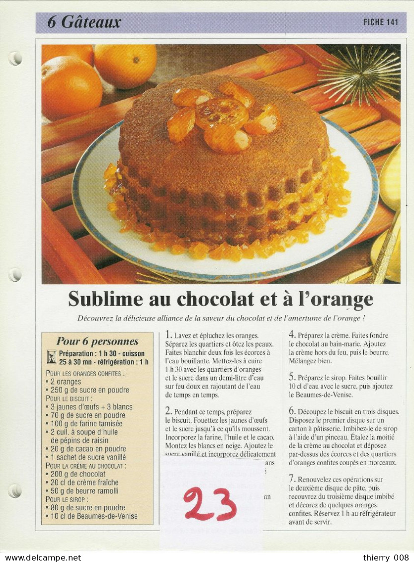 Lot 23  Gâteaux  Gateau Fiche  Cuisine  Recette - Küche & Rezepte