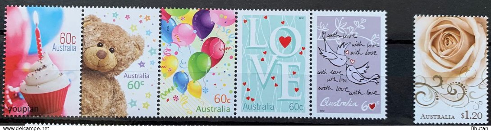 Australia 2012, Greetings And Valentine's Day, MNH Stamps Strip And Single Stamp - Mint Stamps