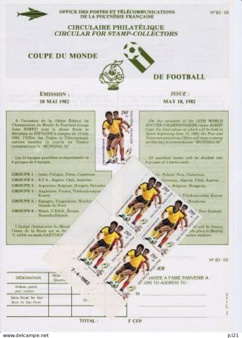 TAHITI - PAPEETE - Circulaire Philatélique N°82-05 Du 18 Mai 1982 + 4 Coin Daté "Coupe Du Monde De Football"_T.Doc30 - Lettres & Documents
