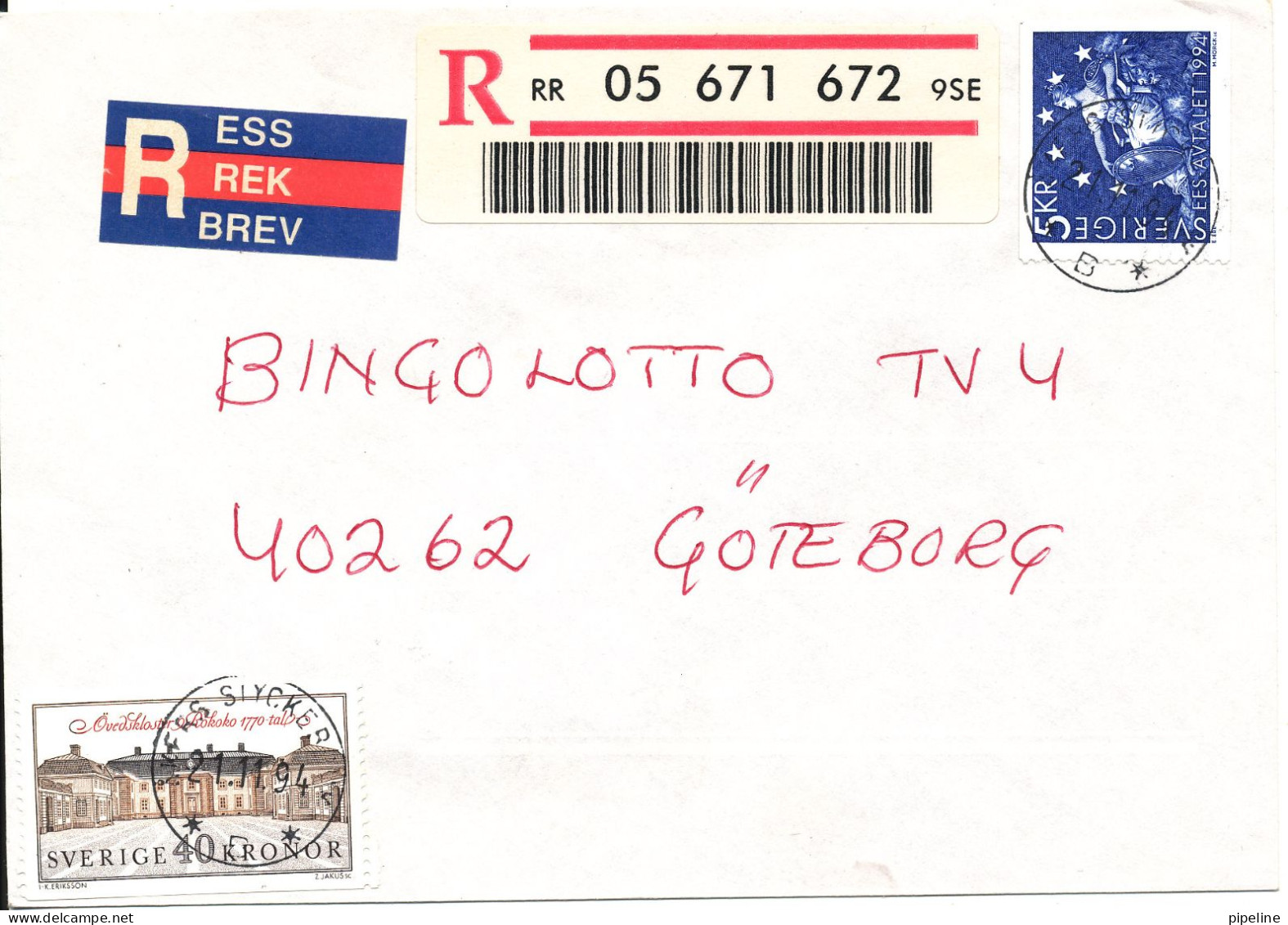 Sweden Registered Cover Sent To Göteburg Akers Stycke Bruk 21-11-1994 - Cartas & Documentos
