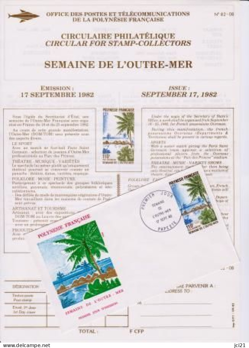 TAHITI - Circulaire Philatélique N°82-08 Du 17 Septembre 1982 + Enveloppe 1er Jour "Semaine De L'Outre-Mer"_T.Doc33 - Cartas & Documentos