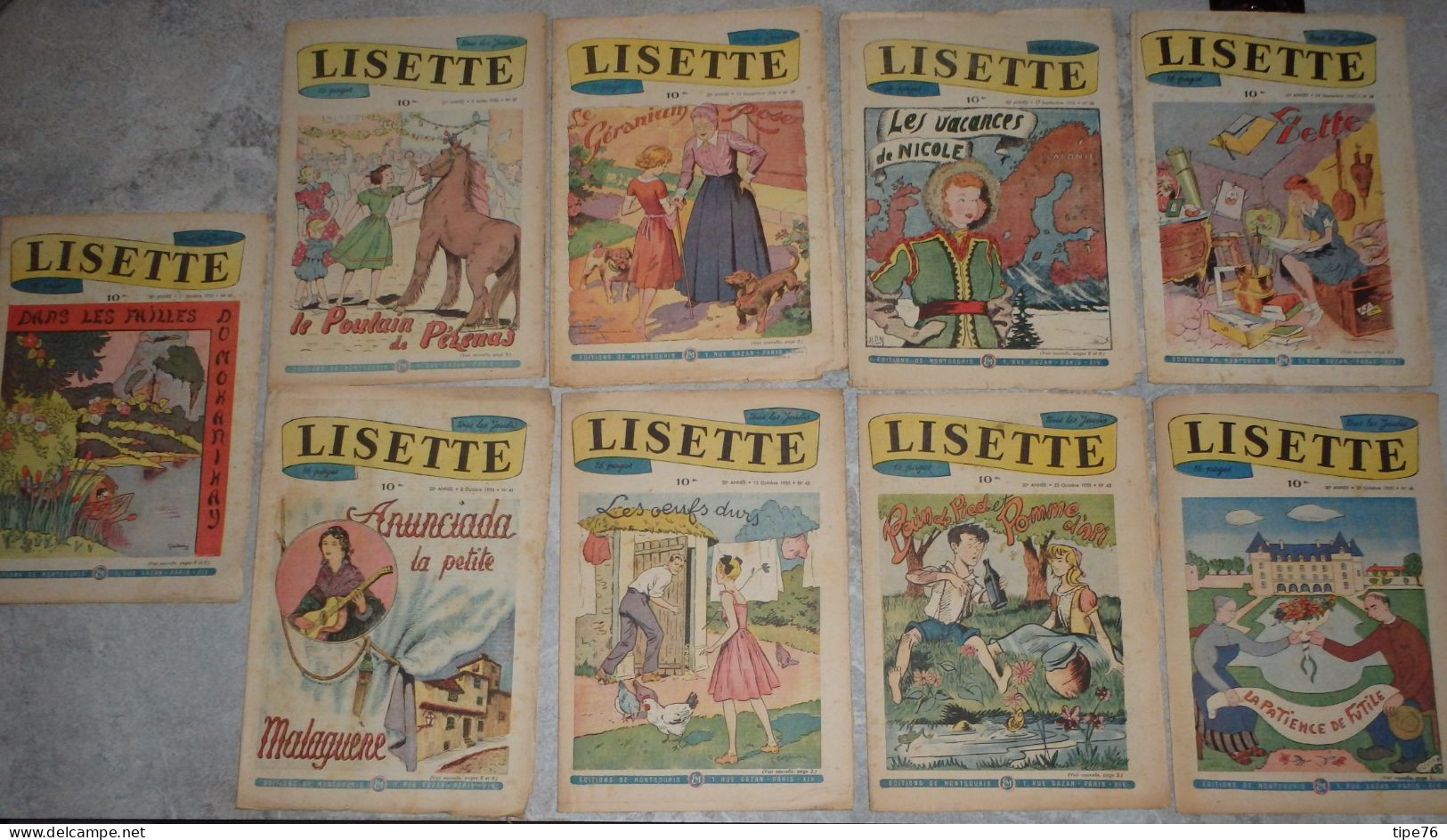 Lisette  9 Numéros  27 +  37 à 44   Année 1950 - Lisette