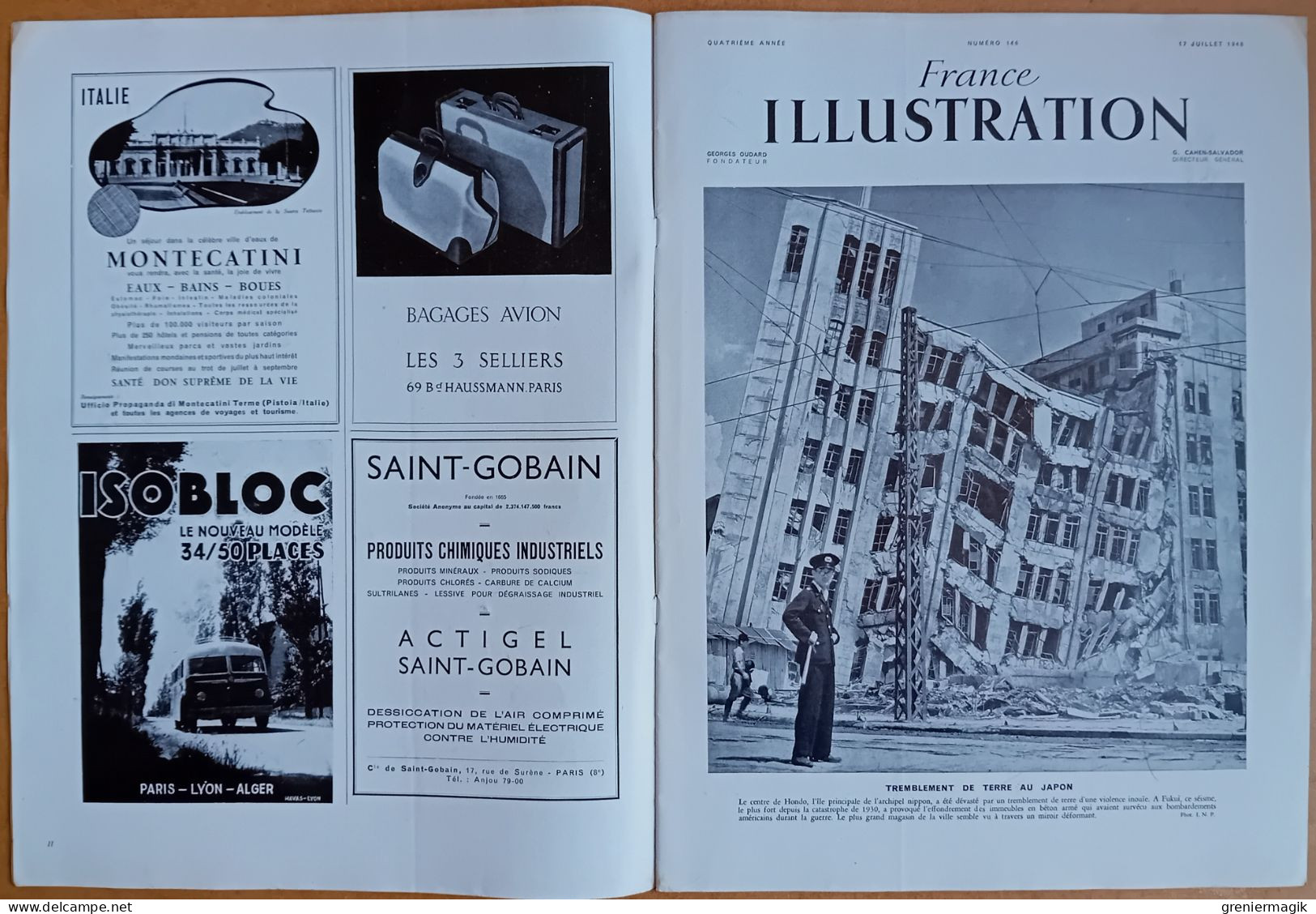 France Illustration 146 17/07/1948 Fukui Japon/Du Radium à L'énergie Atomique/Autocars/Produits Chimiques/Armée/Lorient - Testi Generali