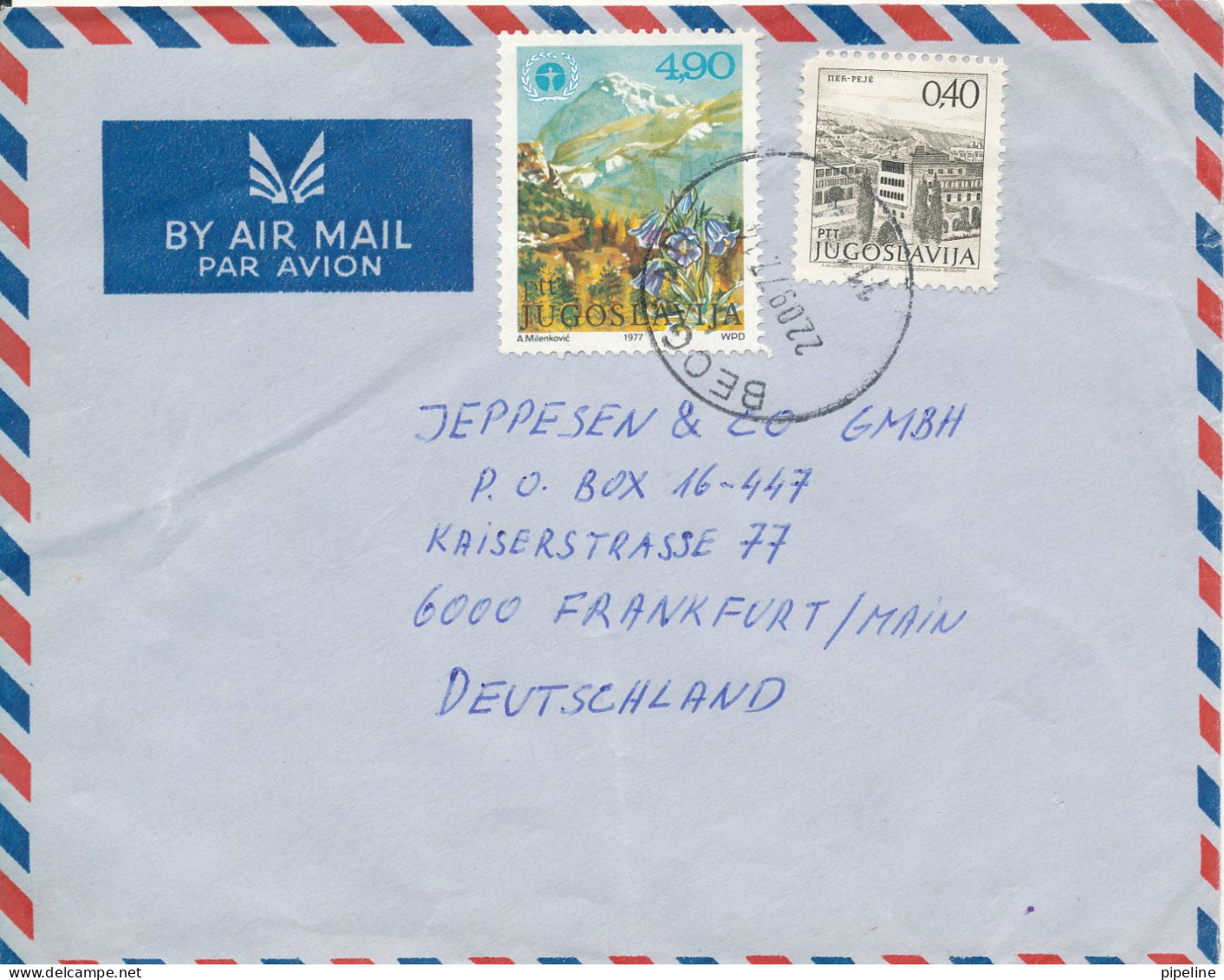 Yugoslavia Air Mail Cover Sent To Germany Beograd 22-9-1977 - Airmail