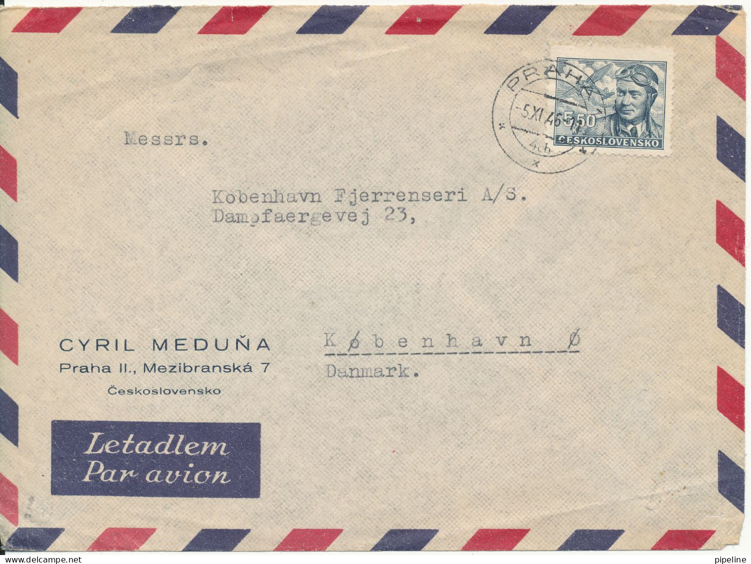 Czechoslovakia Air Mail Cover Sent To Denmark 5-11-1946 The Cover Is A Bit Folded Single Franked - Posta Aerea