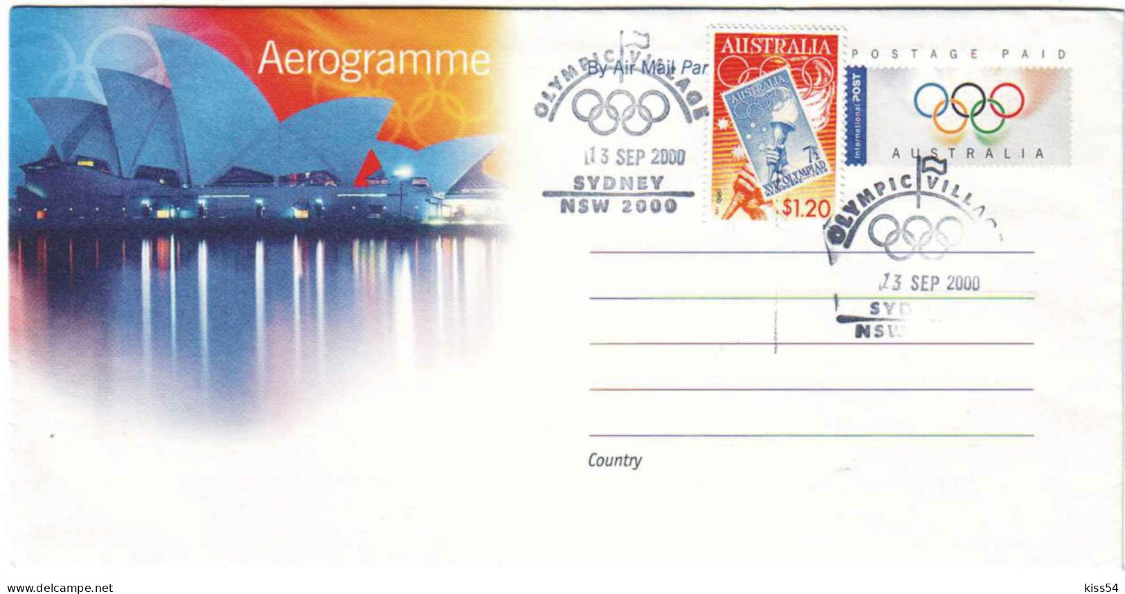 COV 994 - 184 OLIMPIC GAMES, Australia - Aerogramme Cover - Used - 2000 - Sommer 2000: Sydney