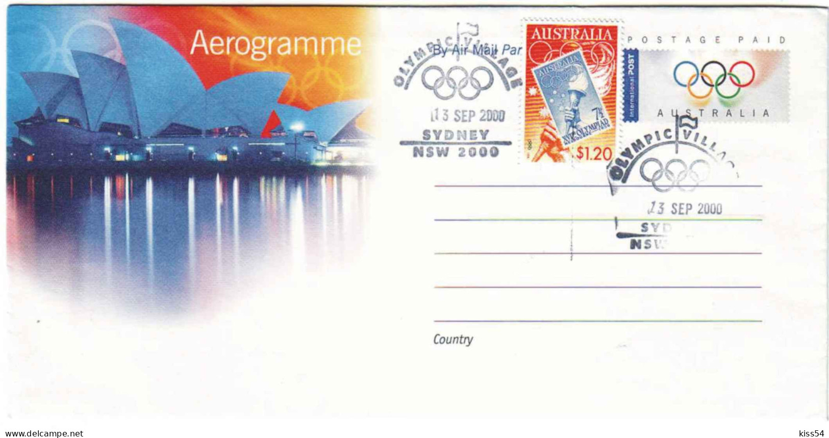 COV 994 - 184 OLIMPIC GAMES, Australia - Aerogramme Cover - Used - 2000 - Summer 2000: Sydney