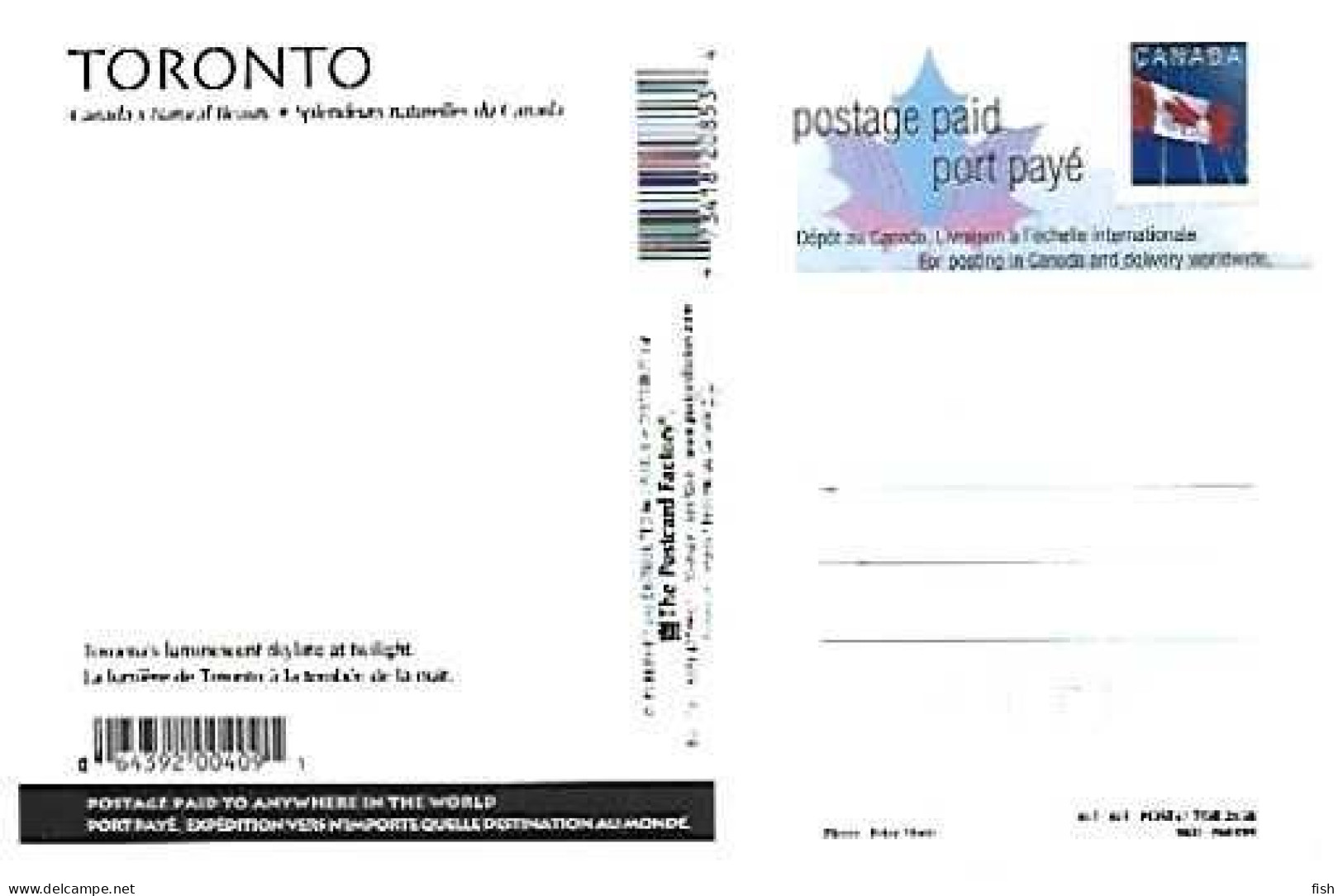 Canada ** & Postage Paid, Toronto, Canada Natural Beauty Post Card Factory (768888) - Toronto