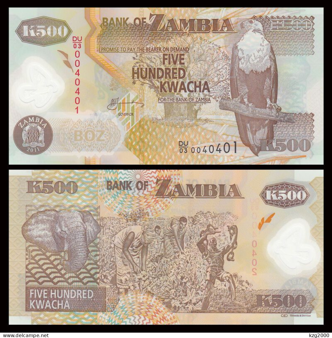 Zambia   2011 Plastic Banknotes Paper Money 500 Kwacha  Polymer  UNC 1Pcs Banknote - Sambia