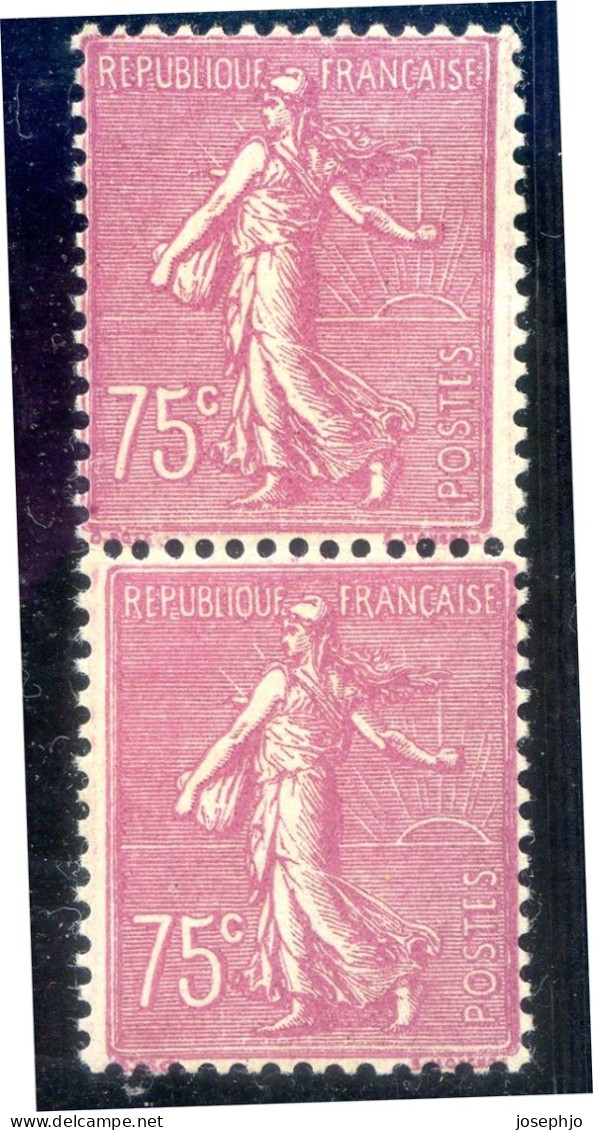Semeuse Lignée 75c YT 202 Type I Variété Paire Verticale Avec Timbre Décalé - Unused Stamps