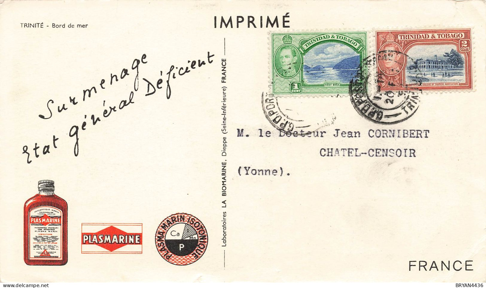 TRINITE & TOBAGO - MARCOPHILIE - IMPRIME, CARTE "BORD De MER" - BEL  AFFRANCHISSEMENT - Trinidad & Tobago (...-1961)