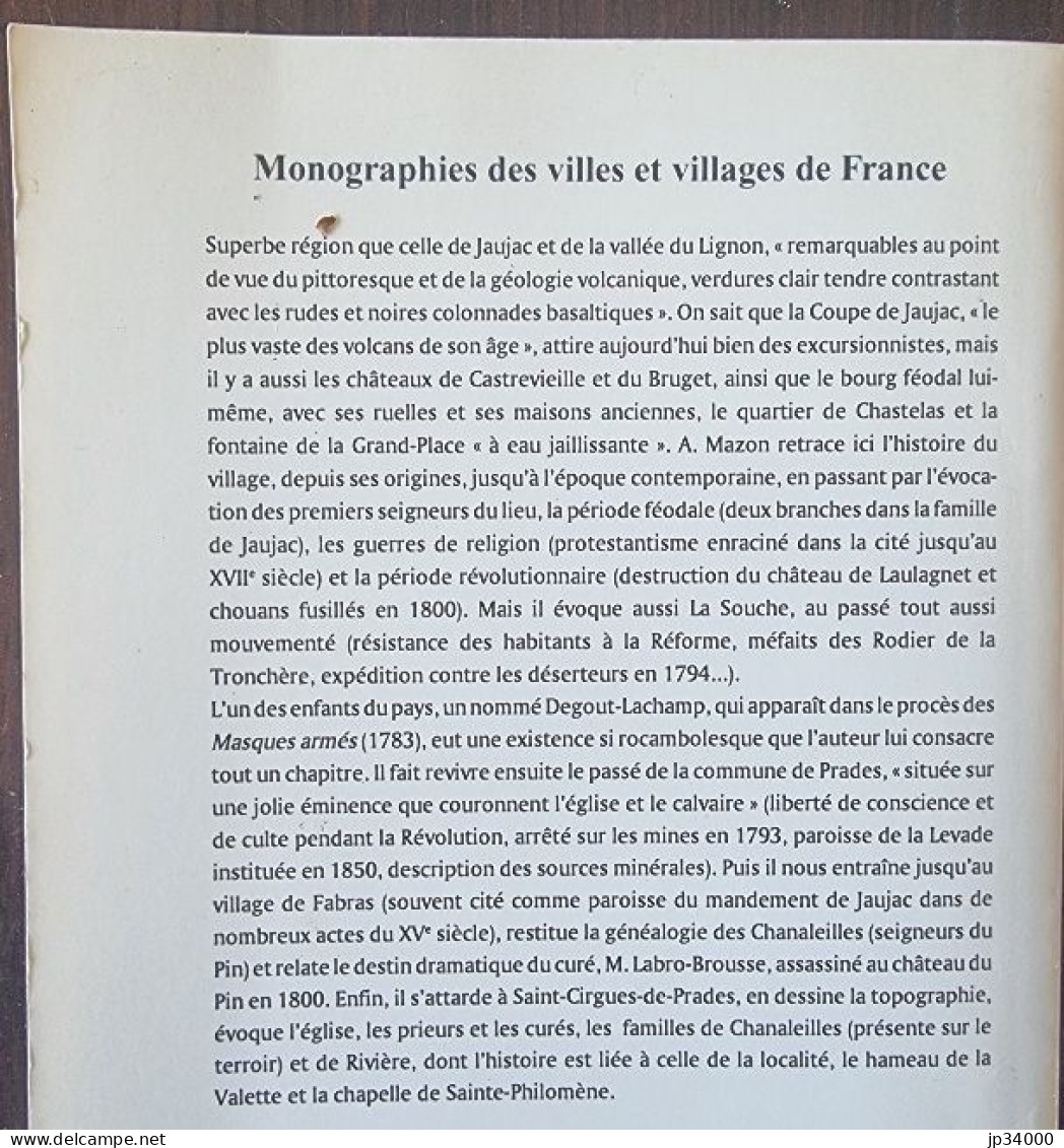 Notice Historique Sur L Ancienne Paroisse De Jaujac (Jaujac, La Souche, Prades.. Régionalisme - Rhône-Alpes