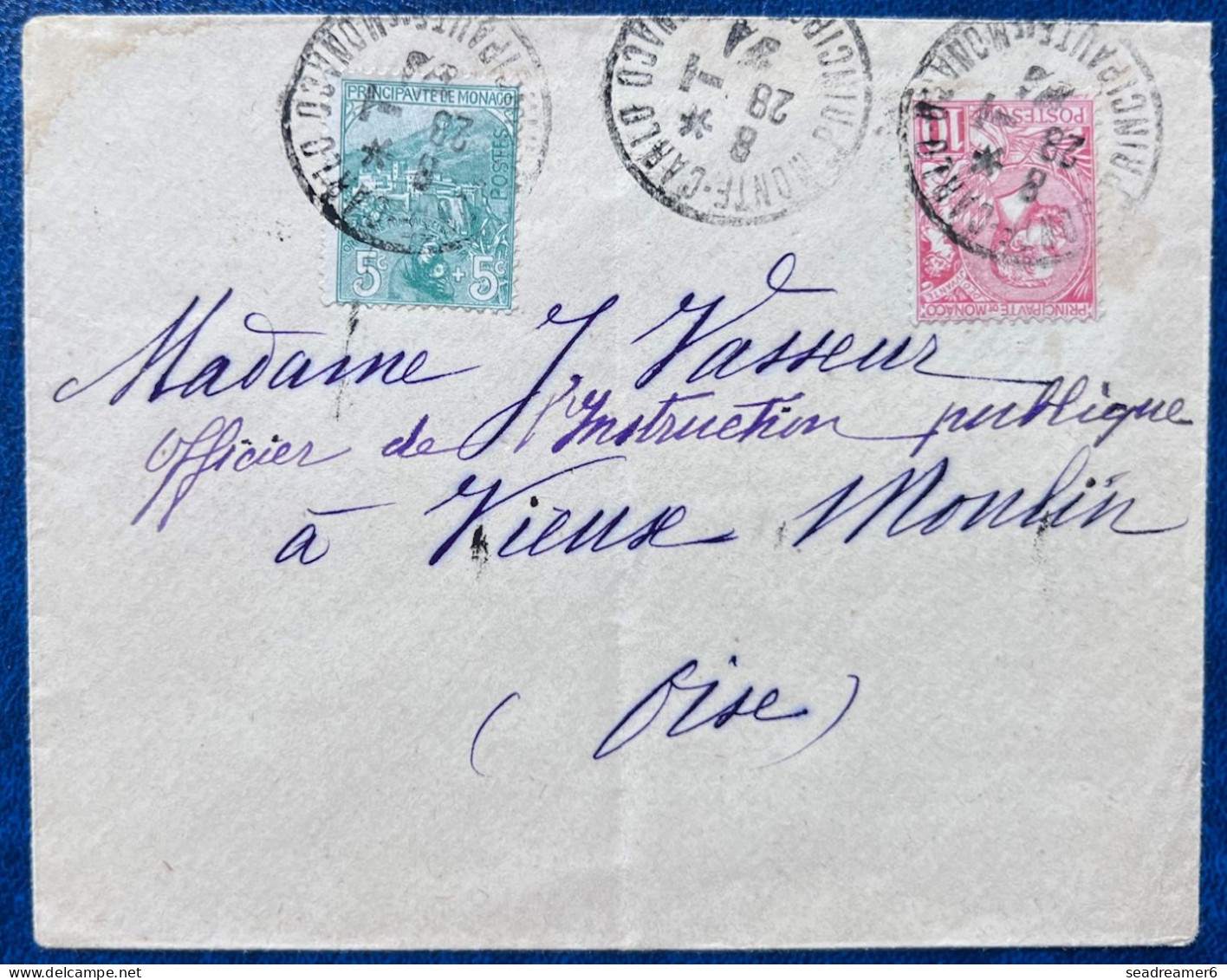 Lettre Janv 1920 Orphelin De La Guerre + N°23 Oblit Dateur De MONTE CARLO Pour VIEUX MOULIN - Briefe U. Dokumente