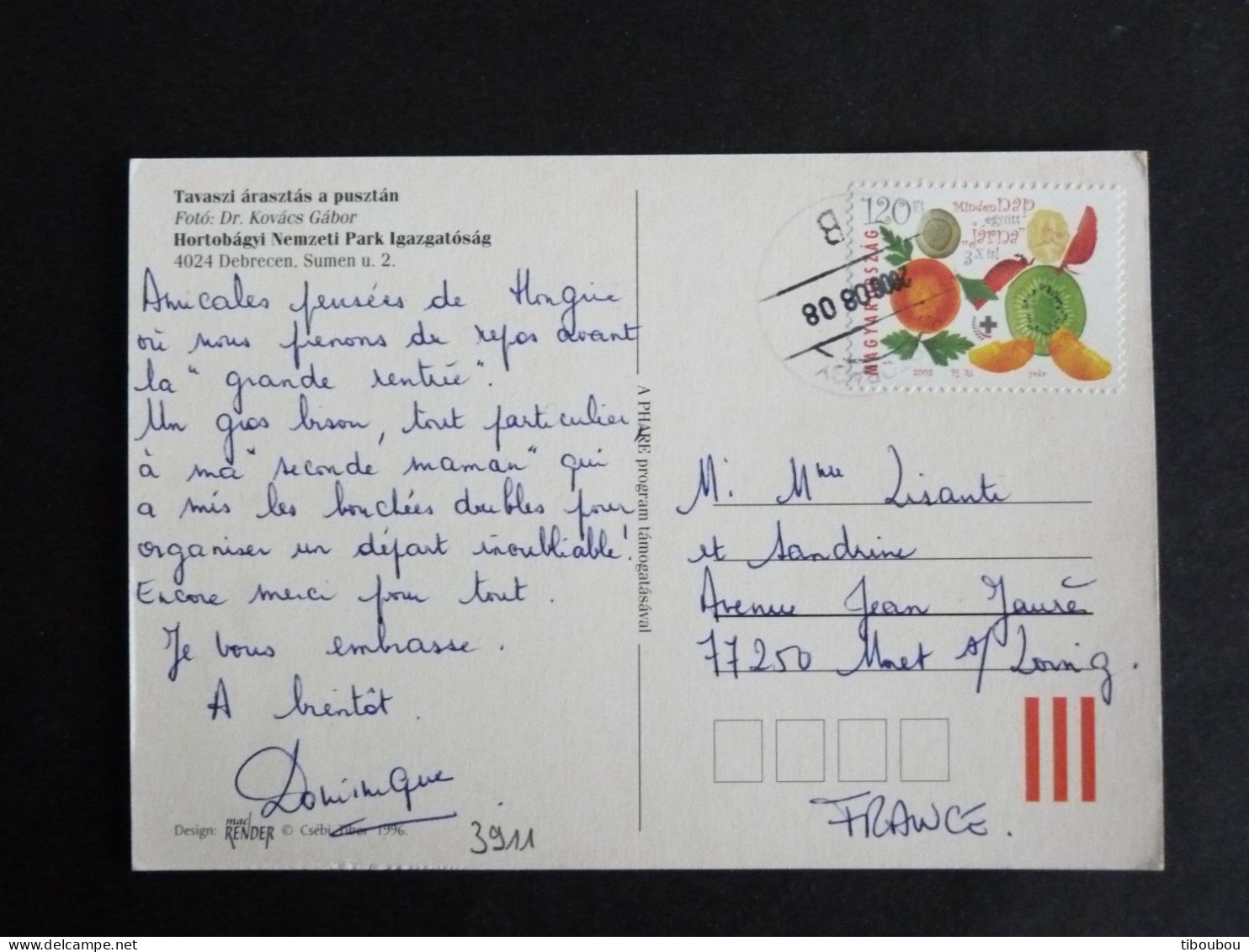 HONGRIE HUNGARY MAGYARORSZAG AVEC YT 3911 SANTE ALIMENTATION FRUIT LEGUME - HORTOBAGYI NEMZETI PARK - Cartas & Documentos