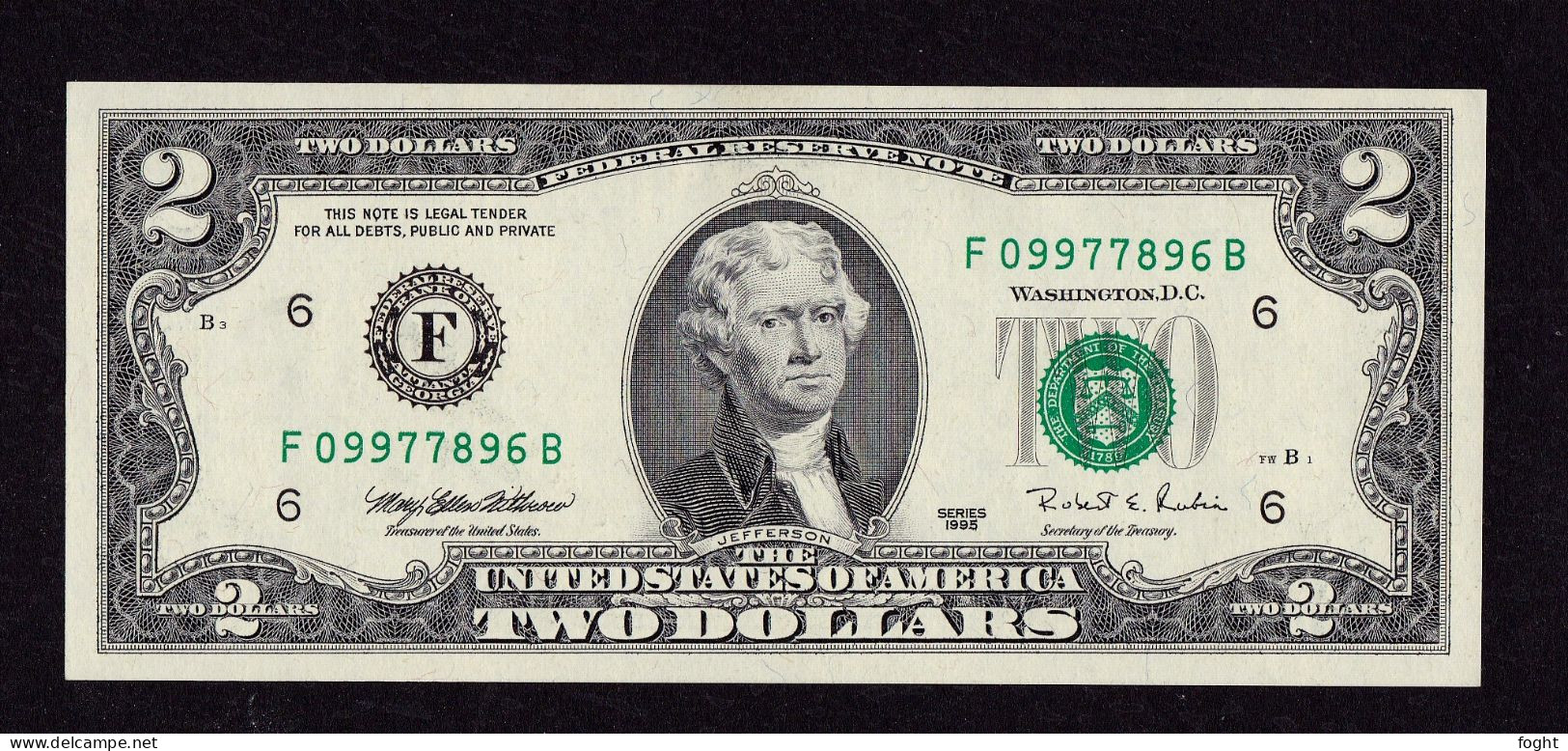 1995 F US Federal Reserve Note 2 Dollars,P#497,UNC - Billets De La Federal Reserve (1928-...)