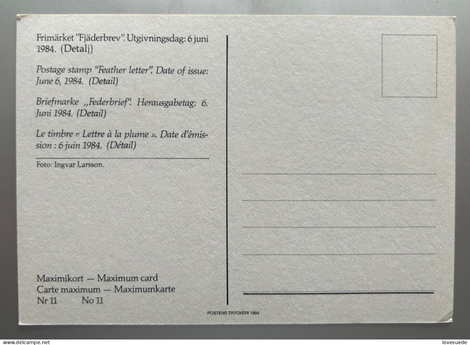 Suède Carte Maximum 06/06/1984 Numéro 11 - Cartoline Maximum