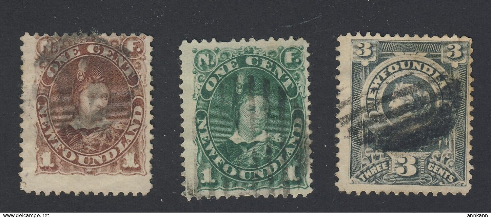 3x Newfoundland Used Stamps; #42-1c F #44-1c VF #60-3c F/VF. Guide = $18.00 - 1857-1861