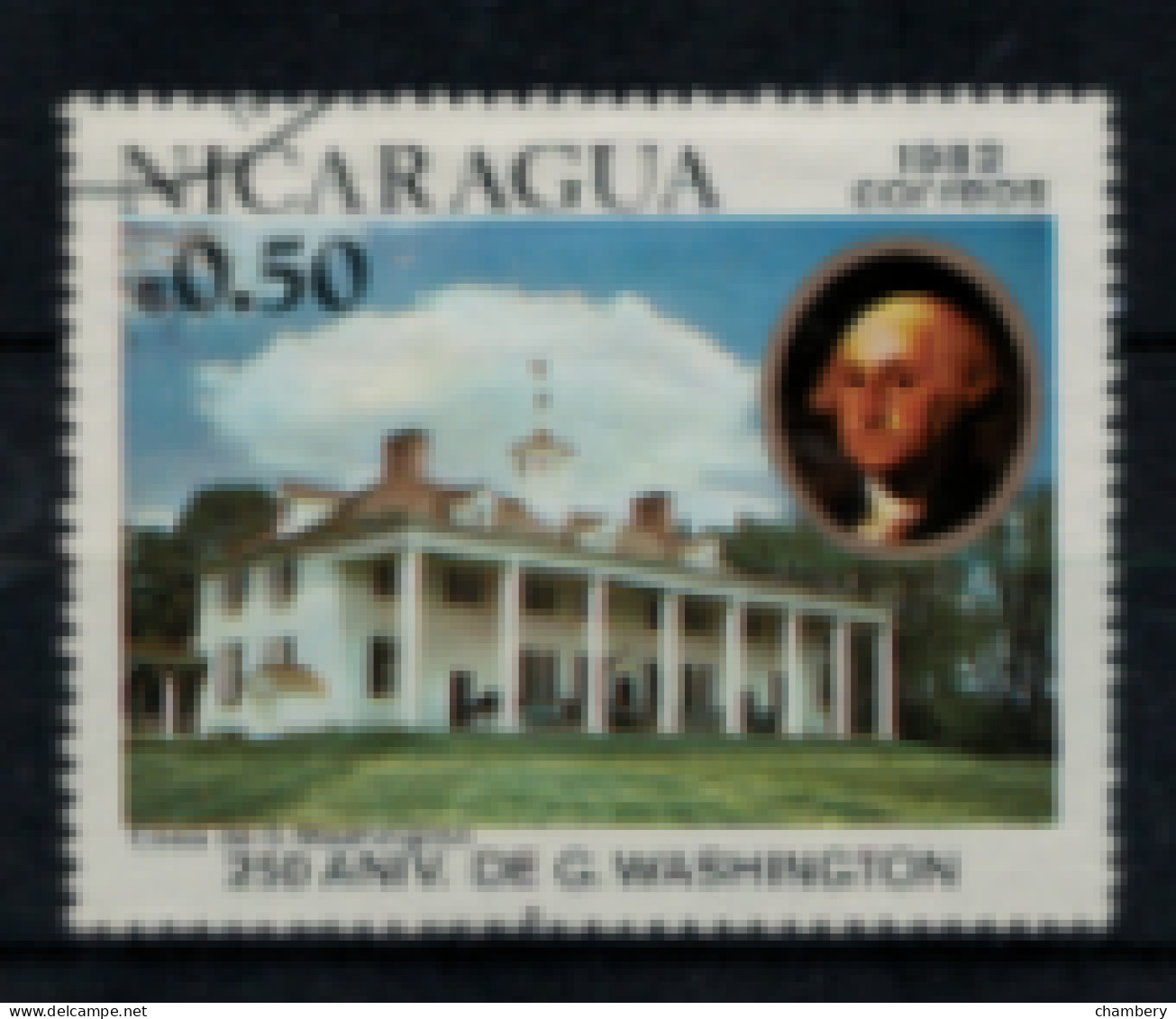 Nicaragua "250ème Anniversaire De La Naissance De Washington : Sa Maison Mt Vernon " Oblitéré N° 1200 De 1982 - Nicaragua