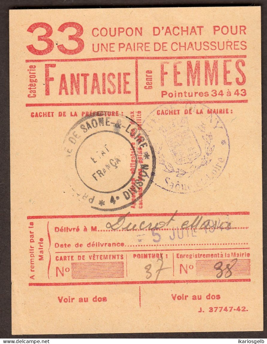 Coupon D'achat 1943 Cluny ( Saone-et-Loire ) " Chaussures Fantaisie Pour Femmes  " Carte Ravitaillement - Specimen