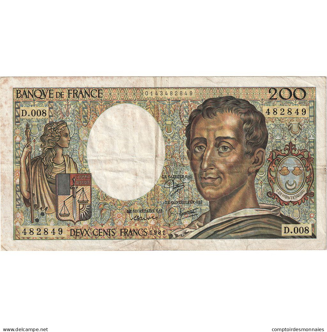 France, 200 Francs, Montesquieu, 1981, D.008, TTB, Fayette:70.01, KM:155a - 200 F 1981-1994 ''Montesquieu''