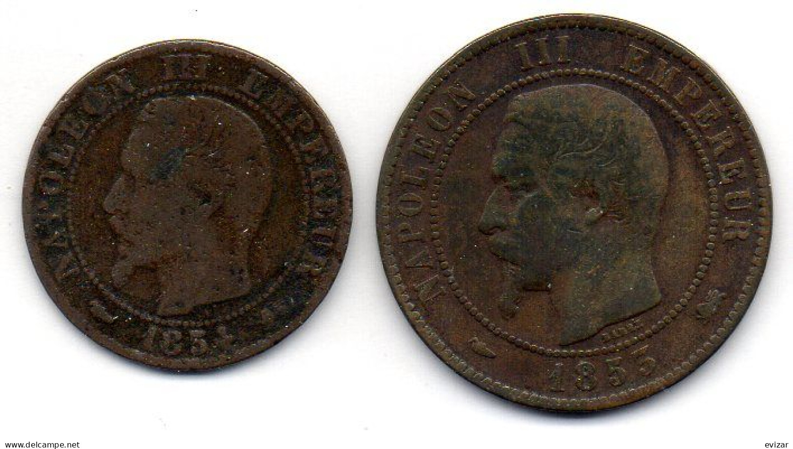 FRANCE, Set Of Two Coins 5, 10 Centimes, Bronze, Year 1854-D, 1853-D,  KM # 777.4, 771.4 - Otros & Sin Clasificación