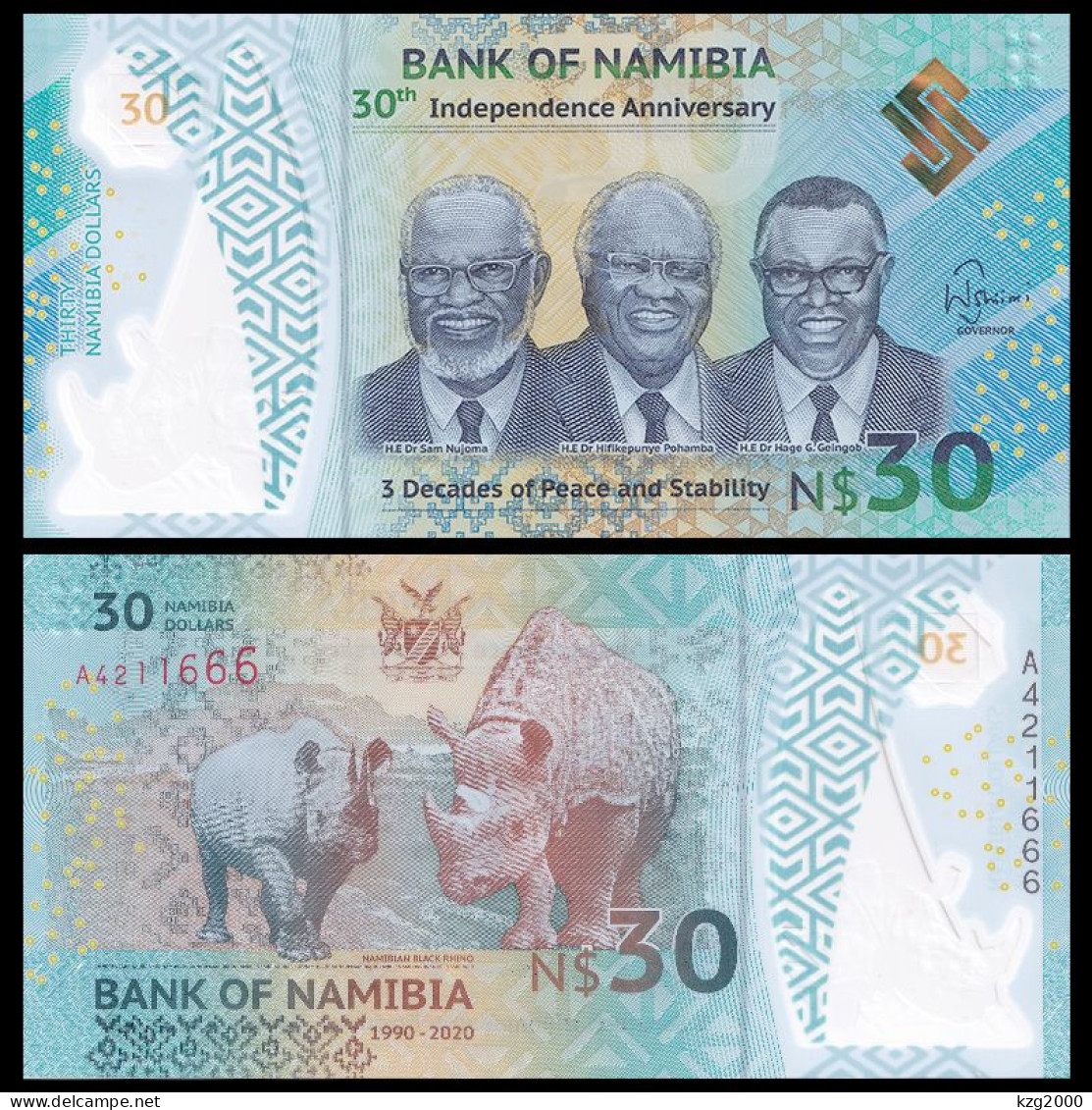 Namibia  2020 Plastic Banknotes Paper Money 30 Dollars Polymer UNC 1Pcs Banknote 30th Anniversary Of Independence - Namibia