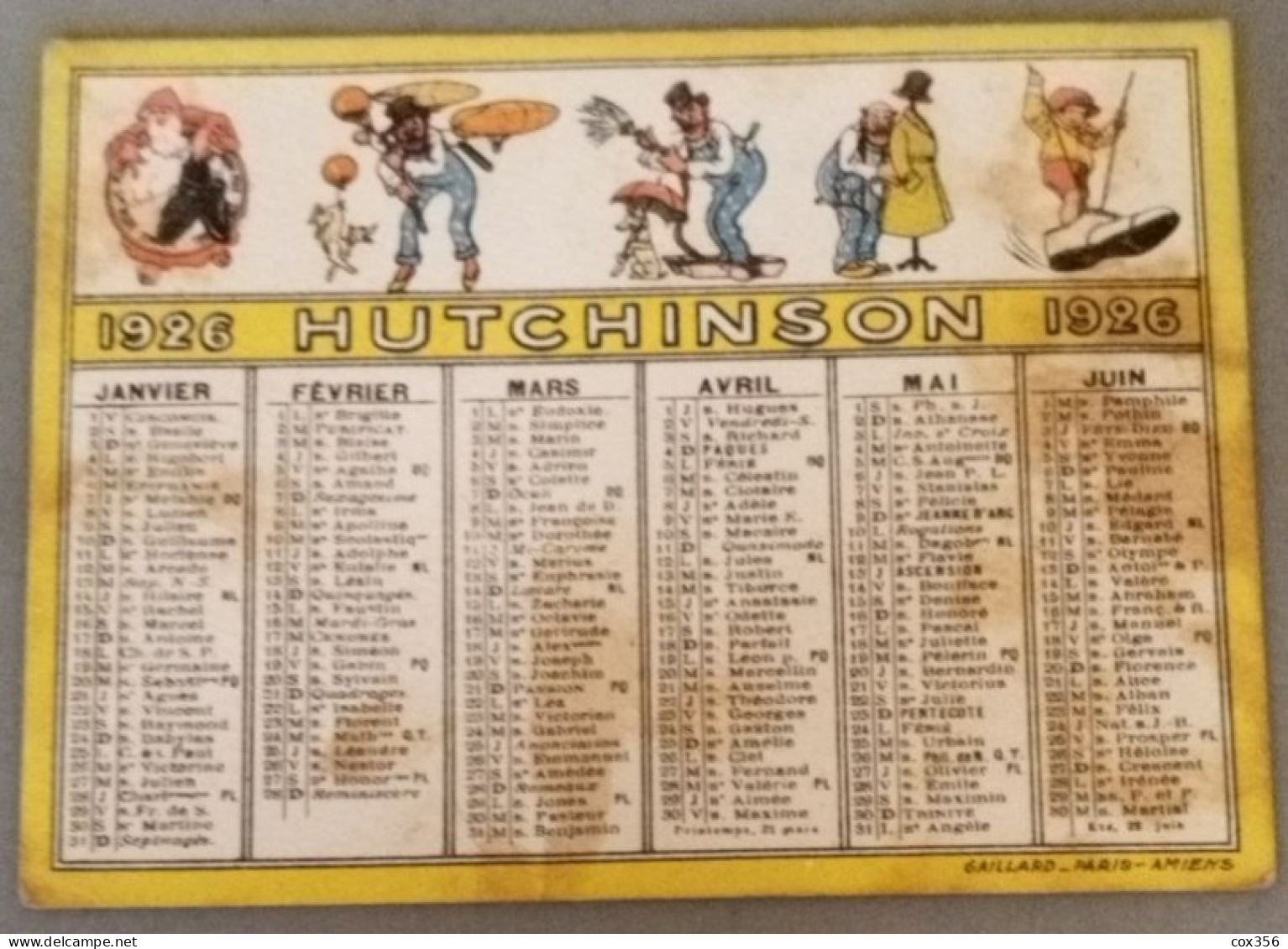 CALENDRIER HUTCHINSON 1926 - Tamaño Pequeño : 1921-40