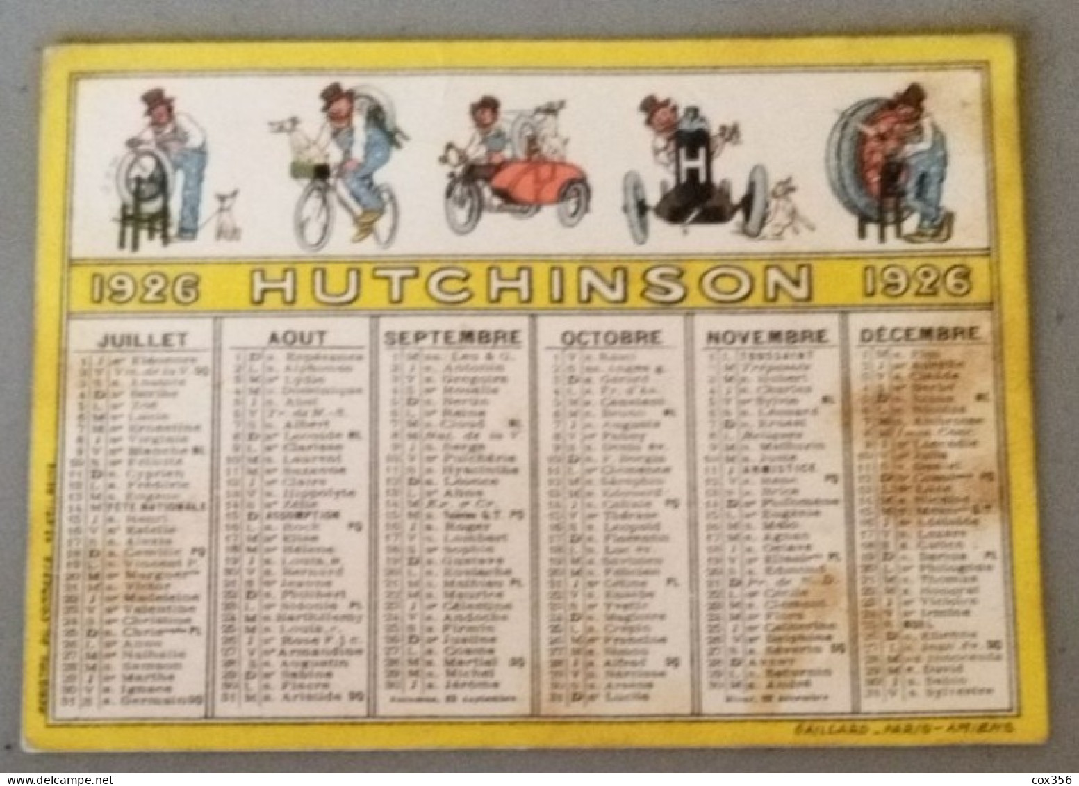 CALENDRIER HUTCHINSON 1926 - Tamaño Pequeño : 1921-40