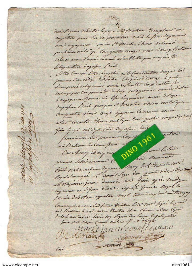 VP22.972 - Cachet De Généralité De PARIS / LAGNY - Acte De 1790 - Bail - VILLEVAUDE ..... - Cachets Généralité