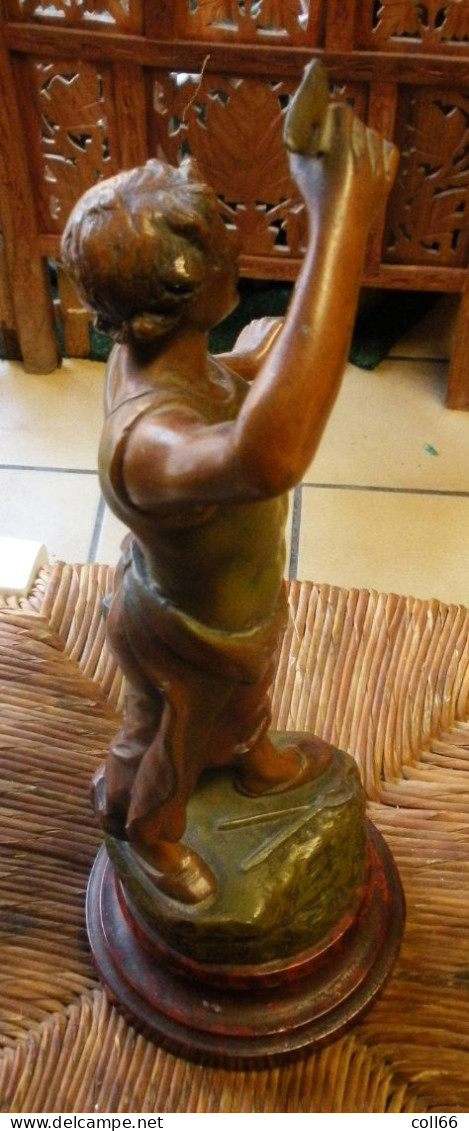 Statue Forgeron "Le Travail" Régule Par Charles Ruchot Belle Patine Haut 42.30 Cm Dont Socle Bois Tbe - Altri & Non Classificati