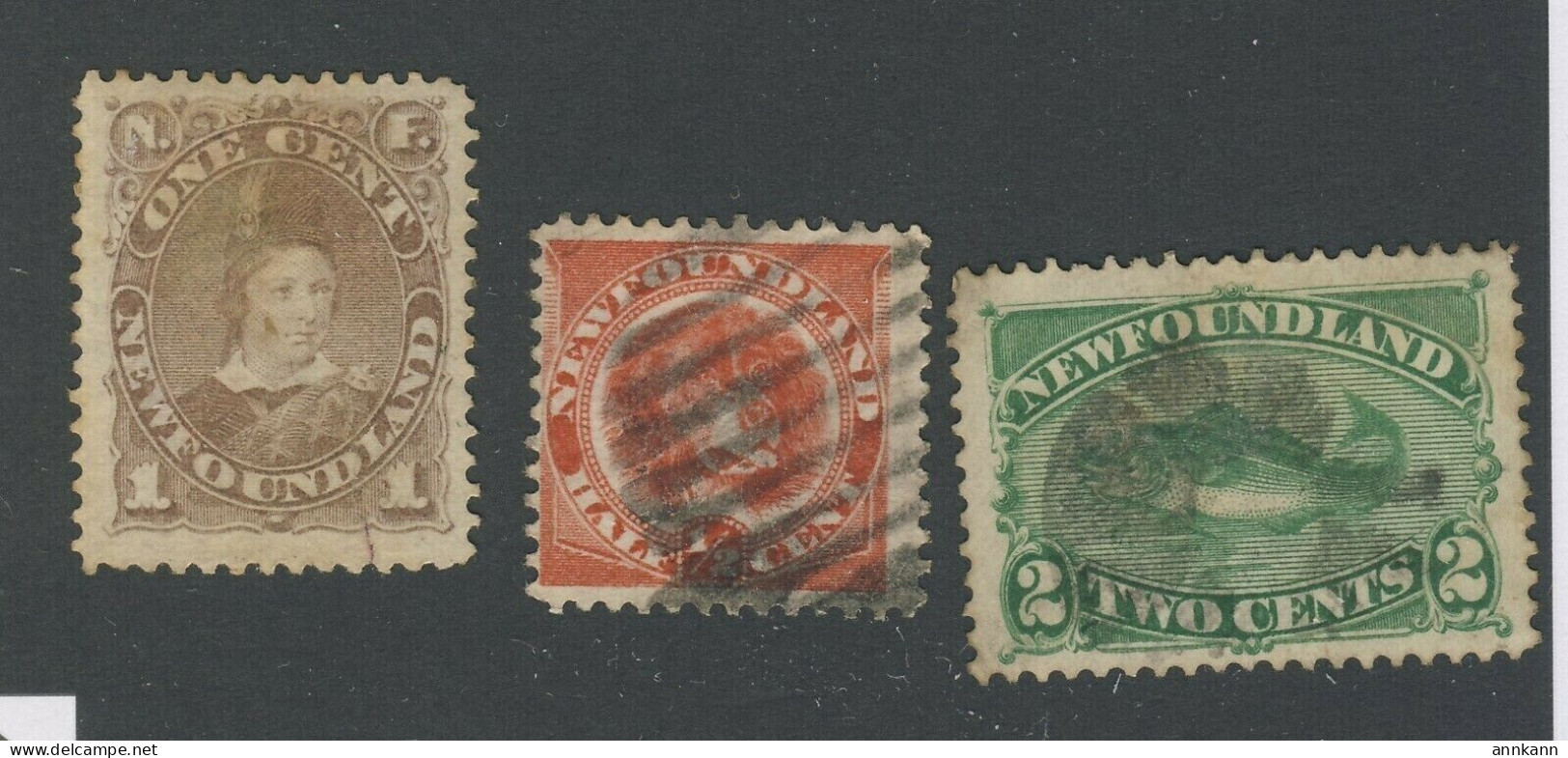 3x Newfoundland U Stamps #42 -1c #56 -1/2c Dog #47 -2c Codfish GV= $61.00 - 1857-1861