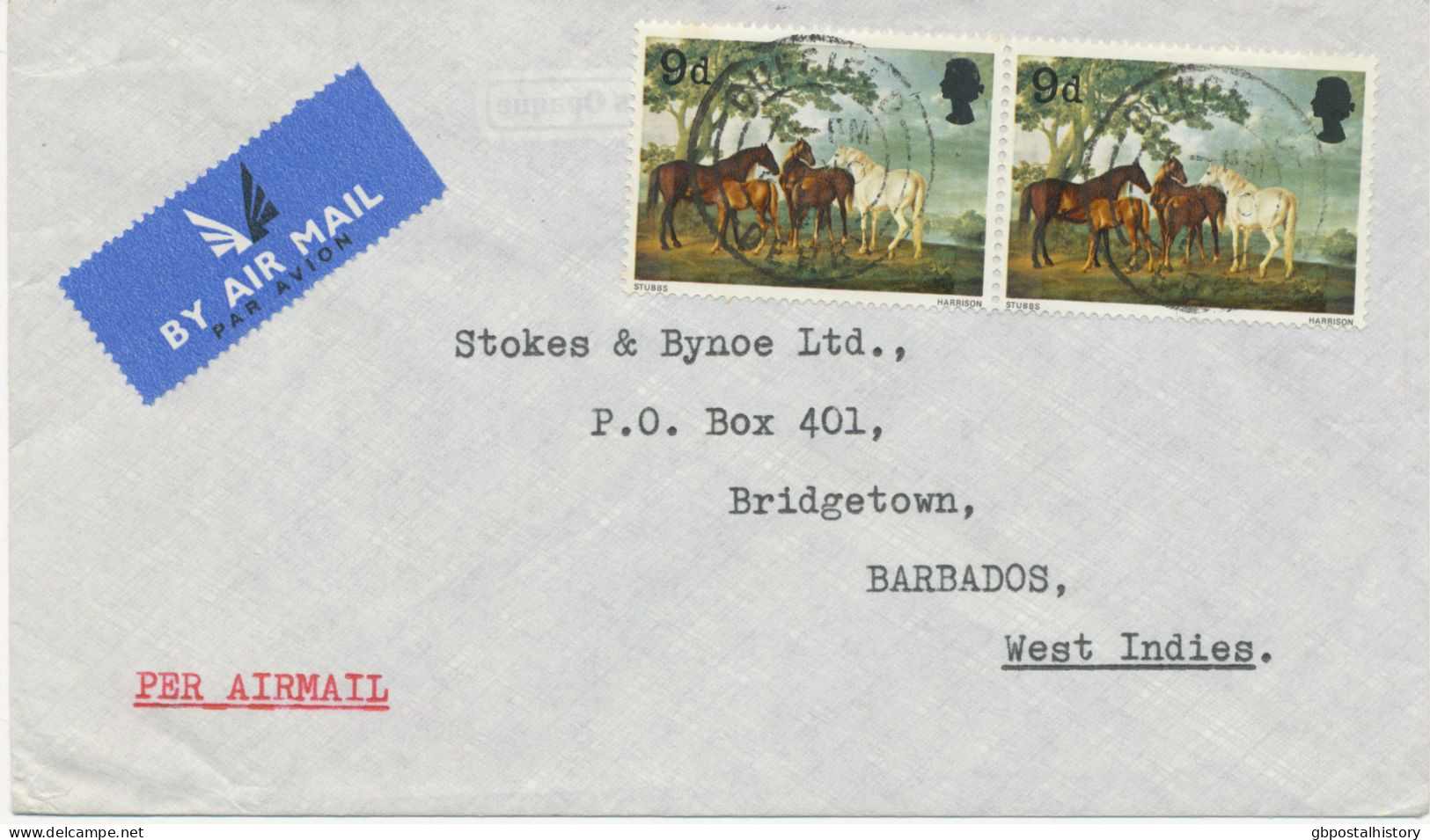 GB 1967 Horses (Paintings) 9d (pair) Rare Multiple Postage On Air Mail Cover (airmail Postage = 1sh6d) From“DUFFIELD / D - Entiers Postaux