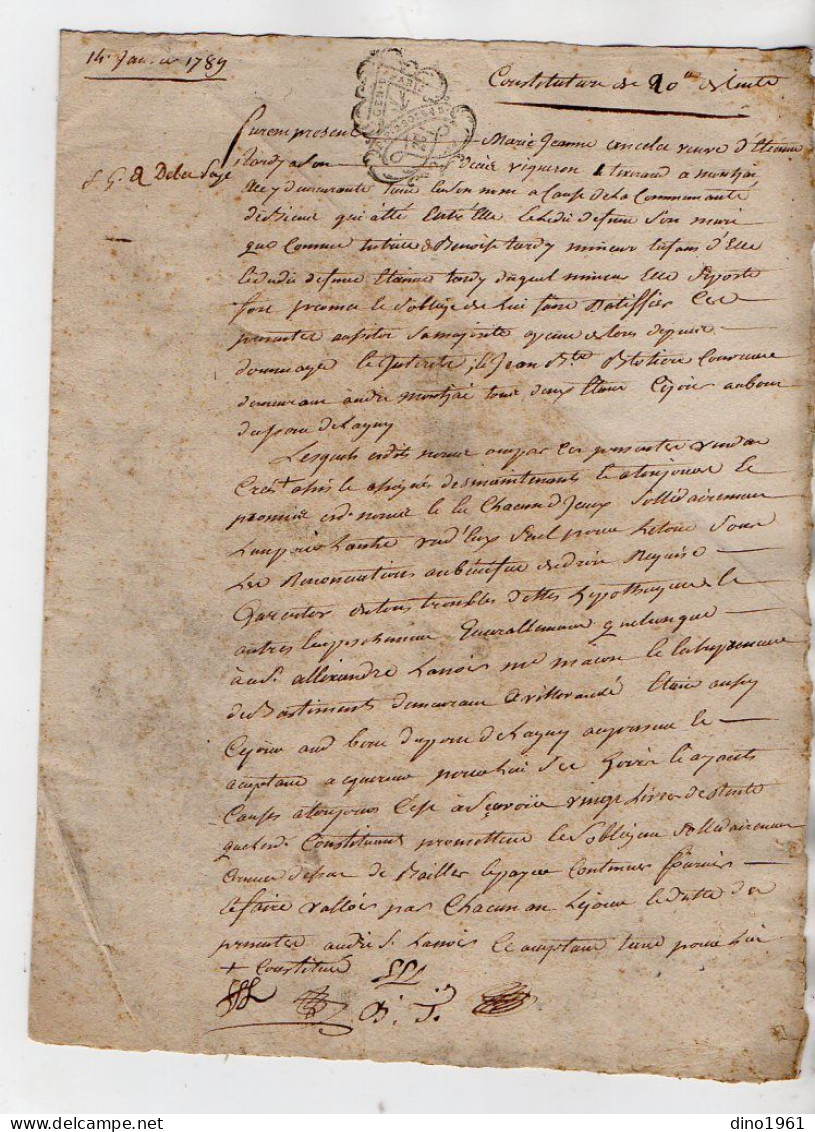 VP22.973 - Cachet De Généralité De PARIS / LAGNY - Acte De 1789 - Constitution De Rente - VILLEVAUDE ..... - Algemene Zegels