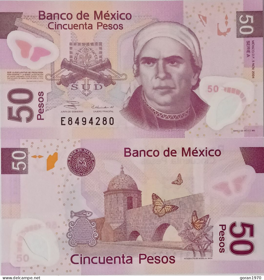 Mexico 50 Pesos 2004 UNC, P-123a Polymer  RARE - Mexico