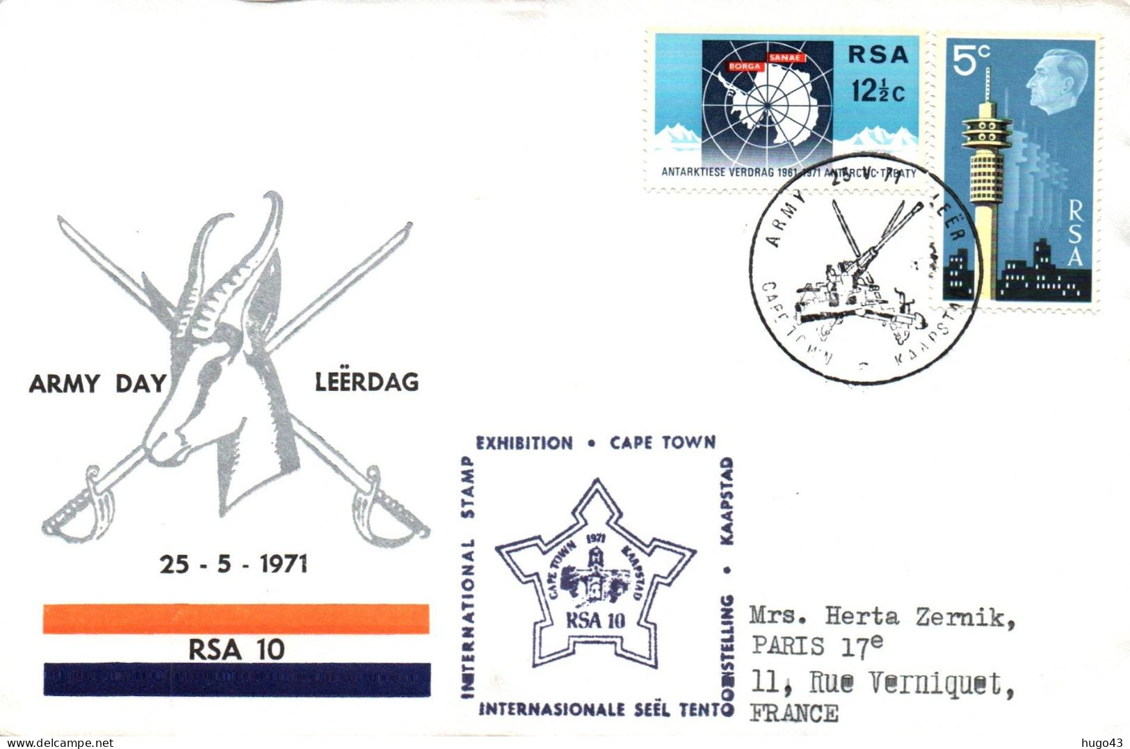 ENVELOPPE 1er JOUR ARMY DAY LEËRDAG - LE 25/05/1971 - RSA - BEAUX TIMBRES - FDC