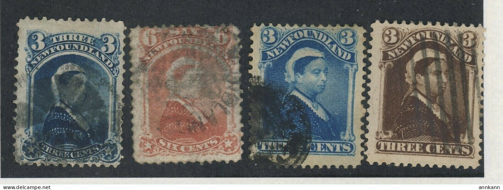 4x Newfoundland Used Stamps; #34-3c F #35-6c F #49-3c F & #51-3c VF GV= $76.00 - 1857-1861