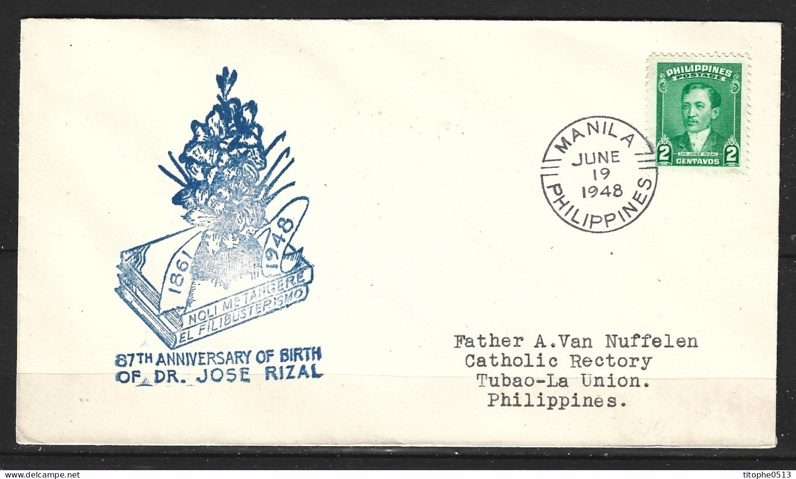 PHILIPPINES. N°346 De 1948 Sur Enveloppe 1er Jour. José Rizal. - Filipinas