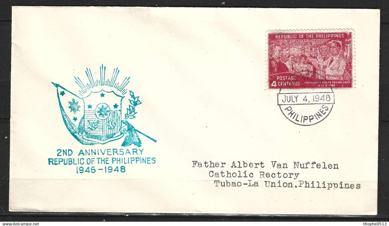 PHILIPPINES. N°332 De 1947 Sur Enveloppe 1er Jour. Anniversaire De La République. - Filipinas