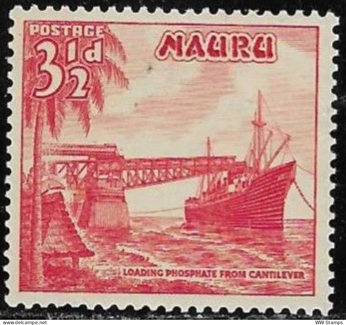 Nauru 1954 - 1964 Mint Stamp Loading Phosphate From Cantilever Ship 3 1/2 D [WLT1878] - Nauru