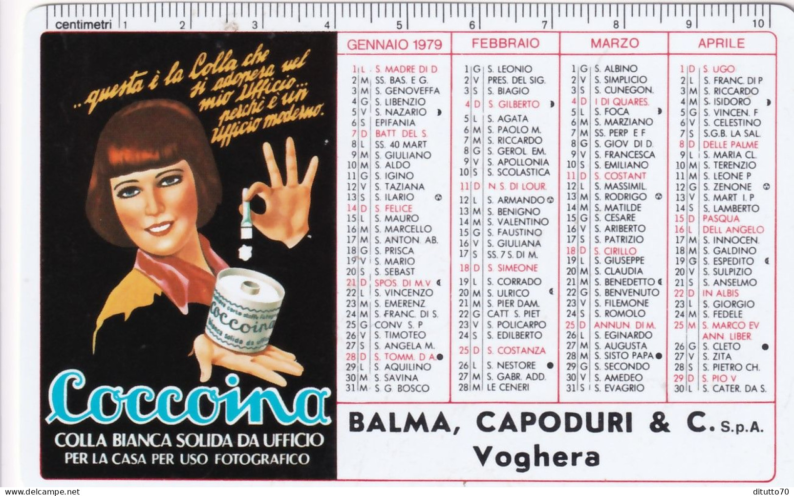 Calendarietto - Coccoiana - Balma Capoduri E C. Voghera - Anno 1979 - Petit Format : 1971-80