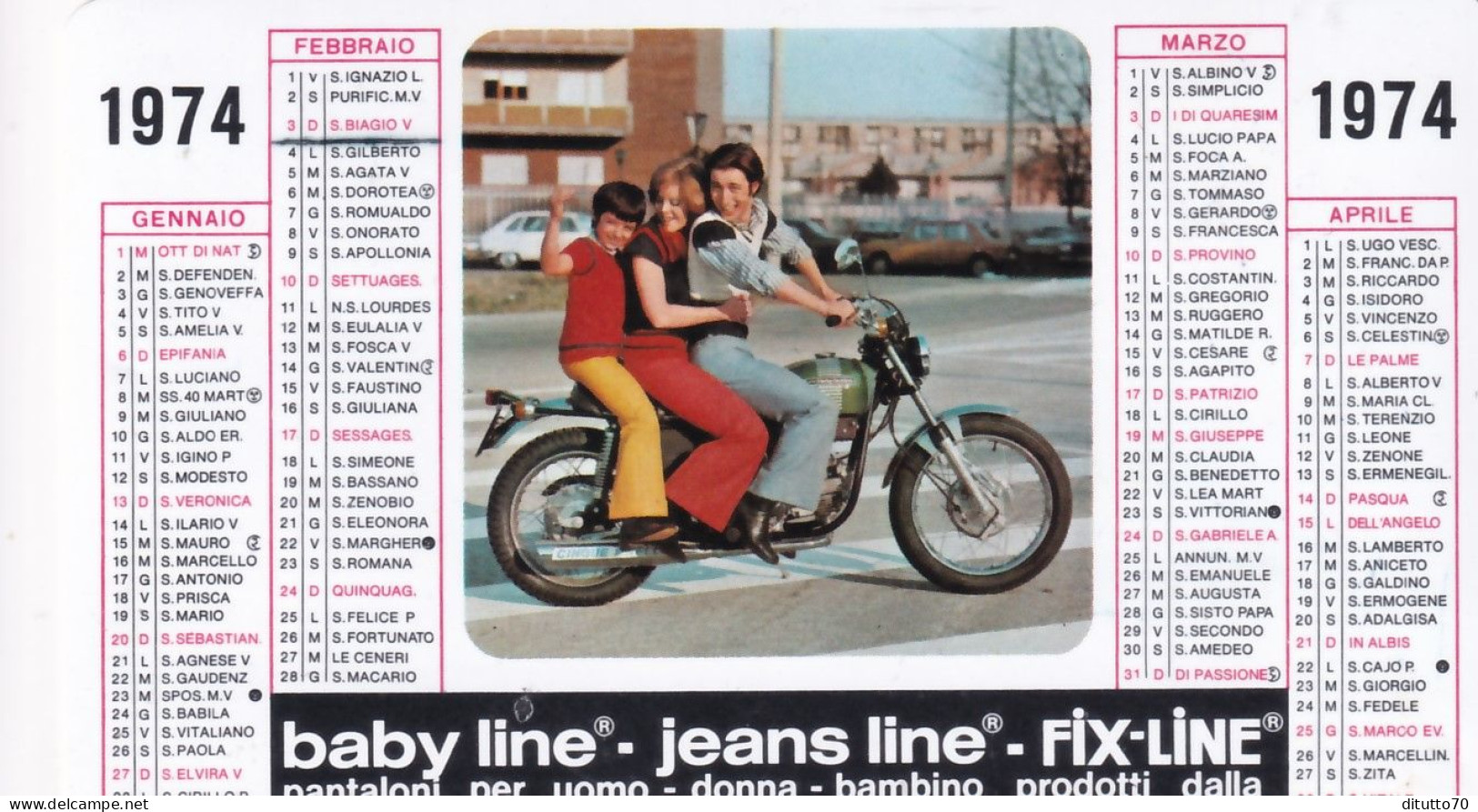 Calendarietto - Confeioni Mafra S.a..s. - Baby Line - Jeans Line - Fix Line - Treviso - Anno 1974 - Petit Format : 1971-80