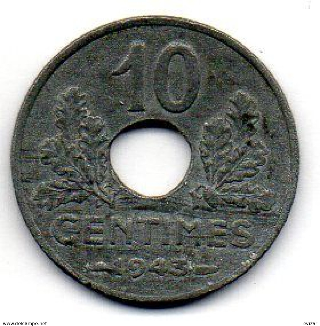 FRANCE, 10 Centimes, Zinc, Year 1943, KM # 898.2 - 10 Centimes