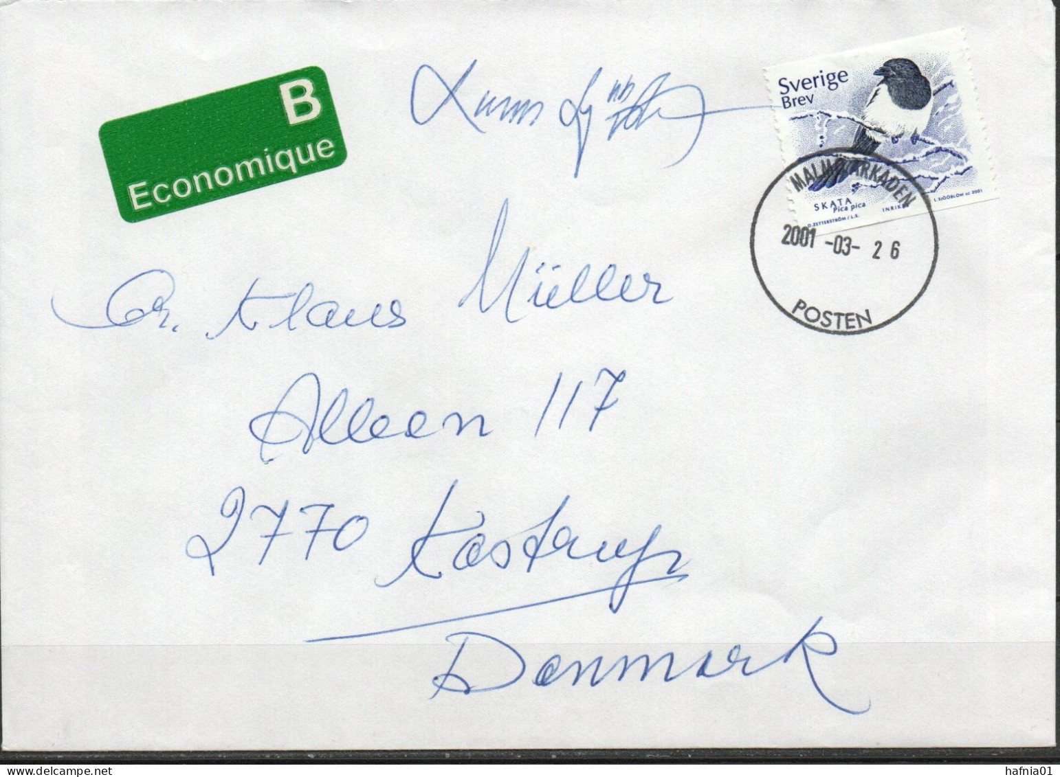 Lars Sjööblom. Sweden 2001. Letter Sent From Sweden To Denmark. Signed. - Storia Postale