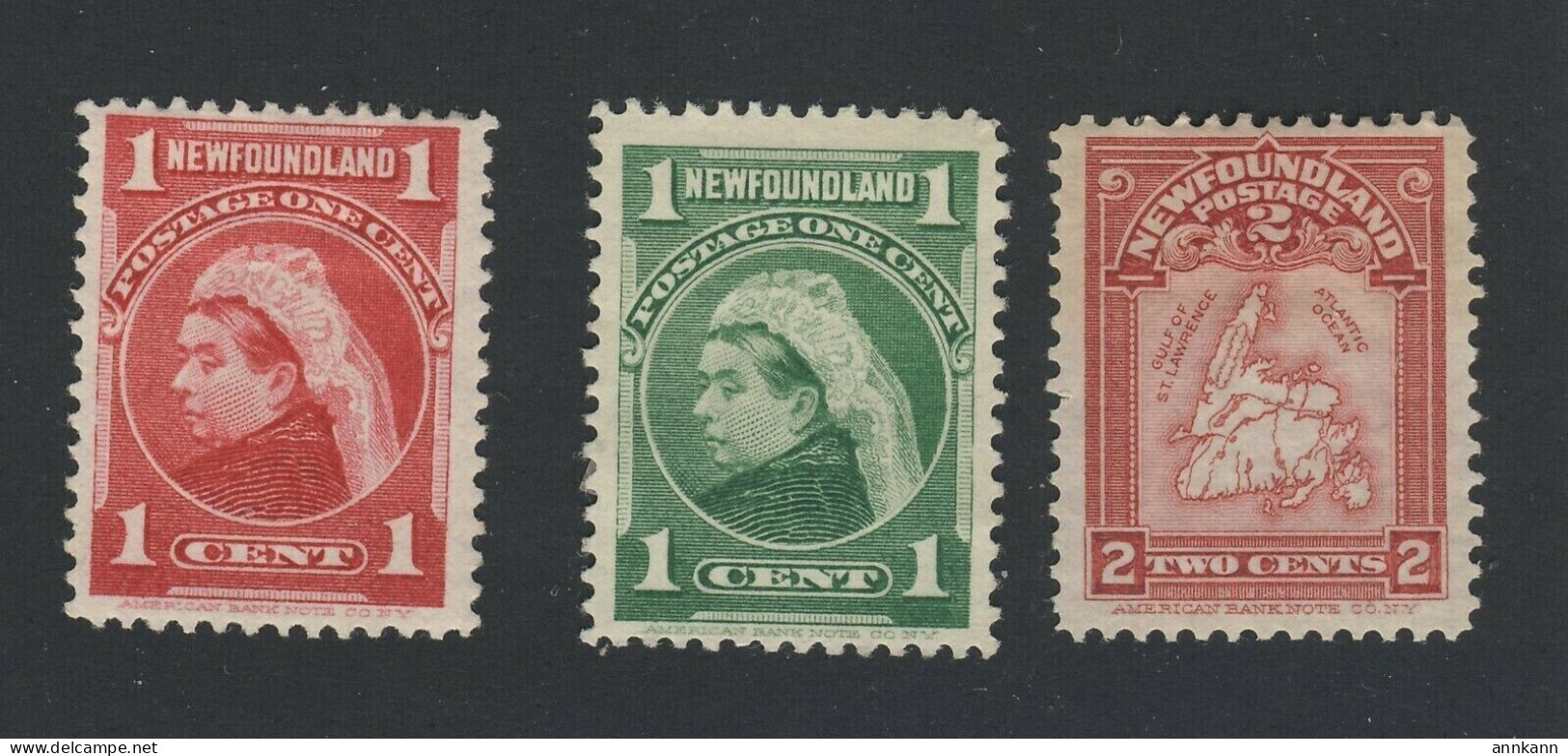 3x Newfoundland MHR Stamps #79-1c #80-1c #86-2c Map Guide Value = $75.00 - 1857-1861