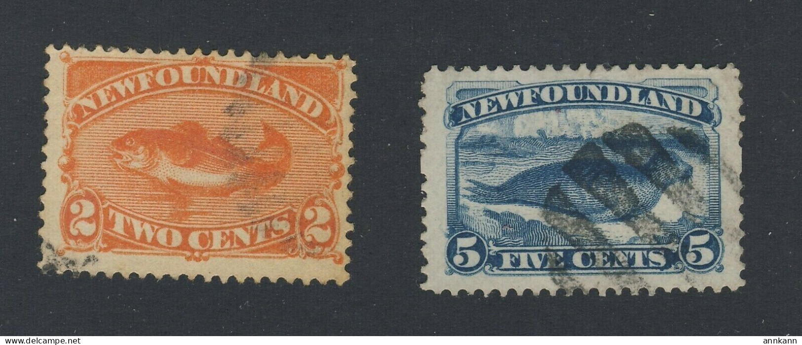 2x Newfoundland Used Stamps #48-2c Codfish #53-5c Seal Guide Value = $30.00 - 1857-1861