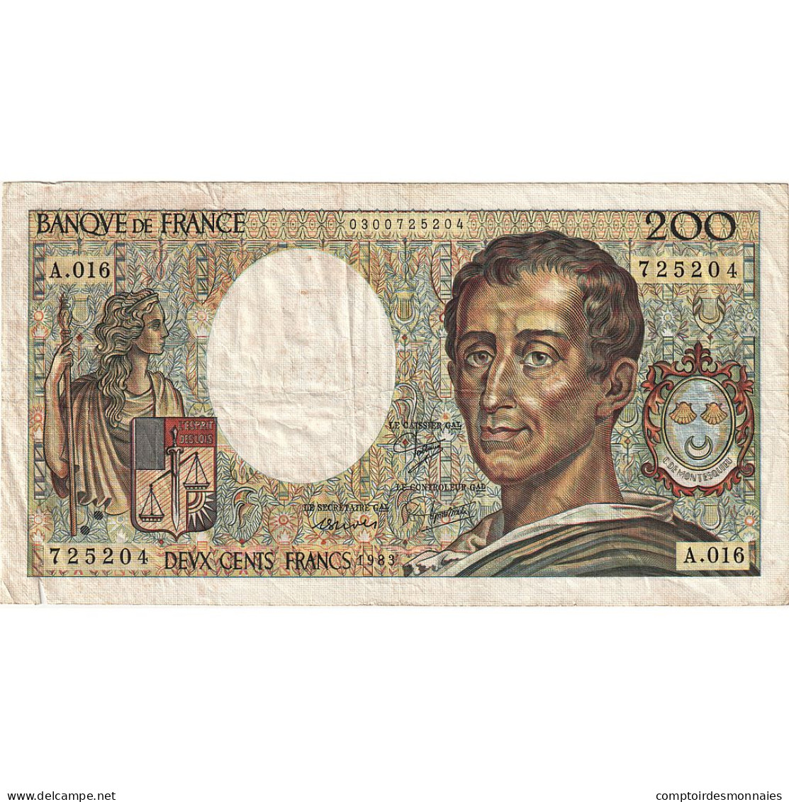 France, 200 Francs, Montesquieu, 1983, A.016, TB+, Fayette:70.03, KM:155a - 200 F 1981-1994 ''Montesquieu''