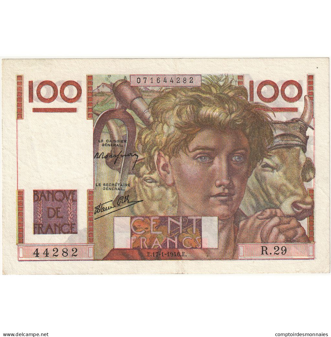 France, 100 Francs, Jeune Paysan, 1946, R.29, SPL, Fayette:28.2, KM:128a - 100 F 1945-1954 ''Jeune Paysan''