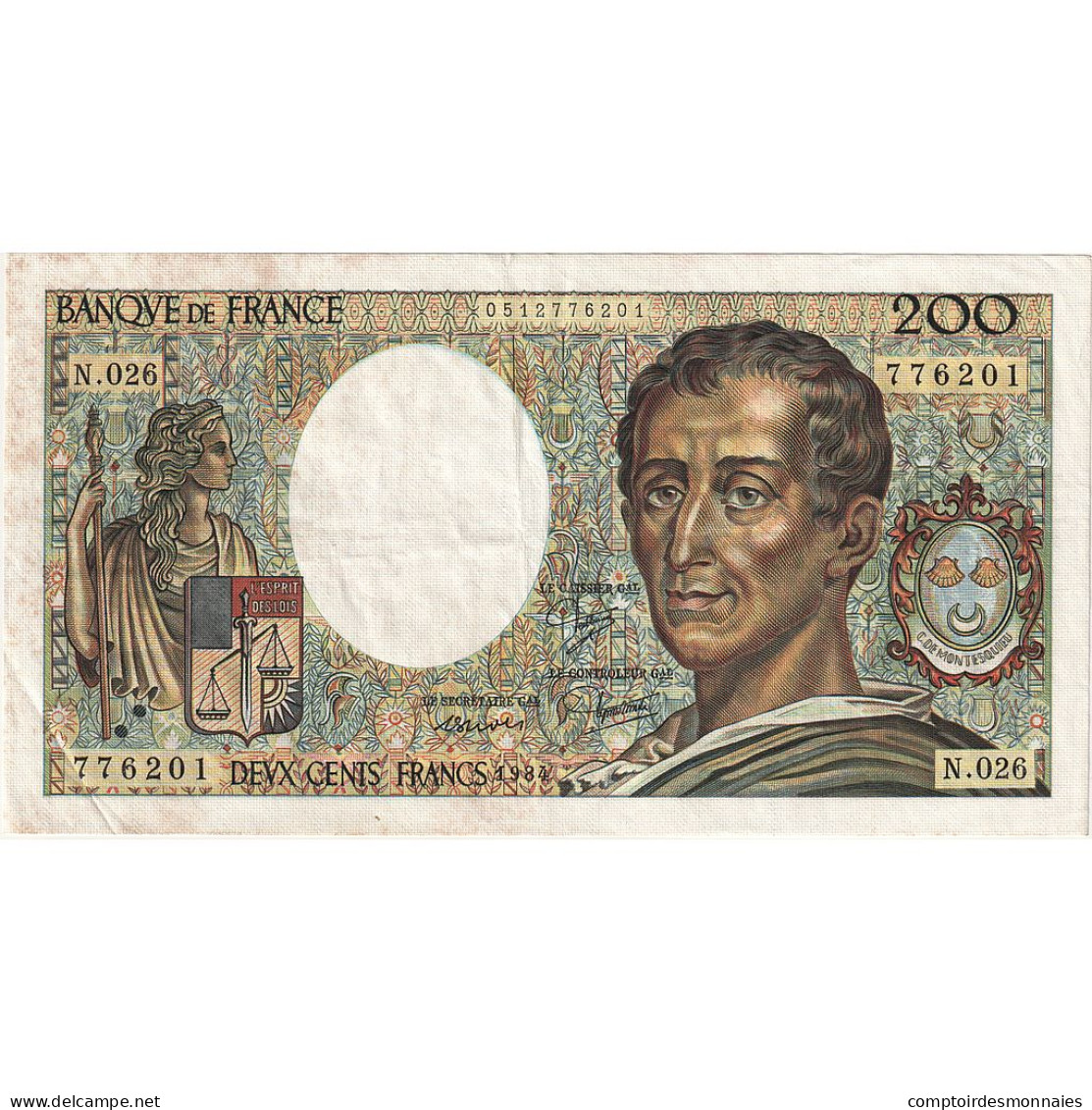 France, 200 Francs, Montesquieu, 1984, N.026, TTB+, Fayette:70.04, KM:155a - 200 F 1981-1994 ''Montesquieu''